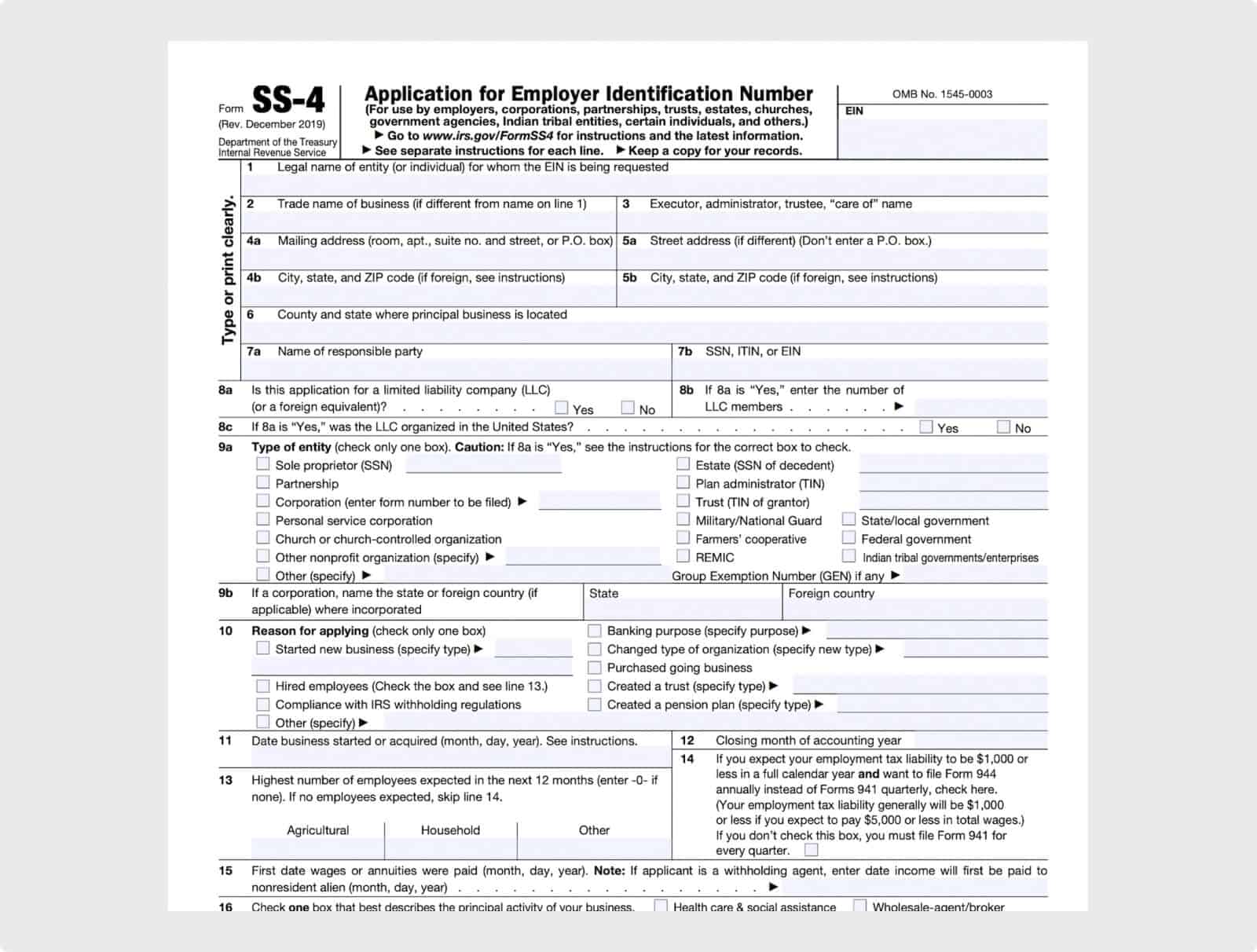 IRS Form SS-4 Getting an EIN.