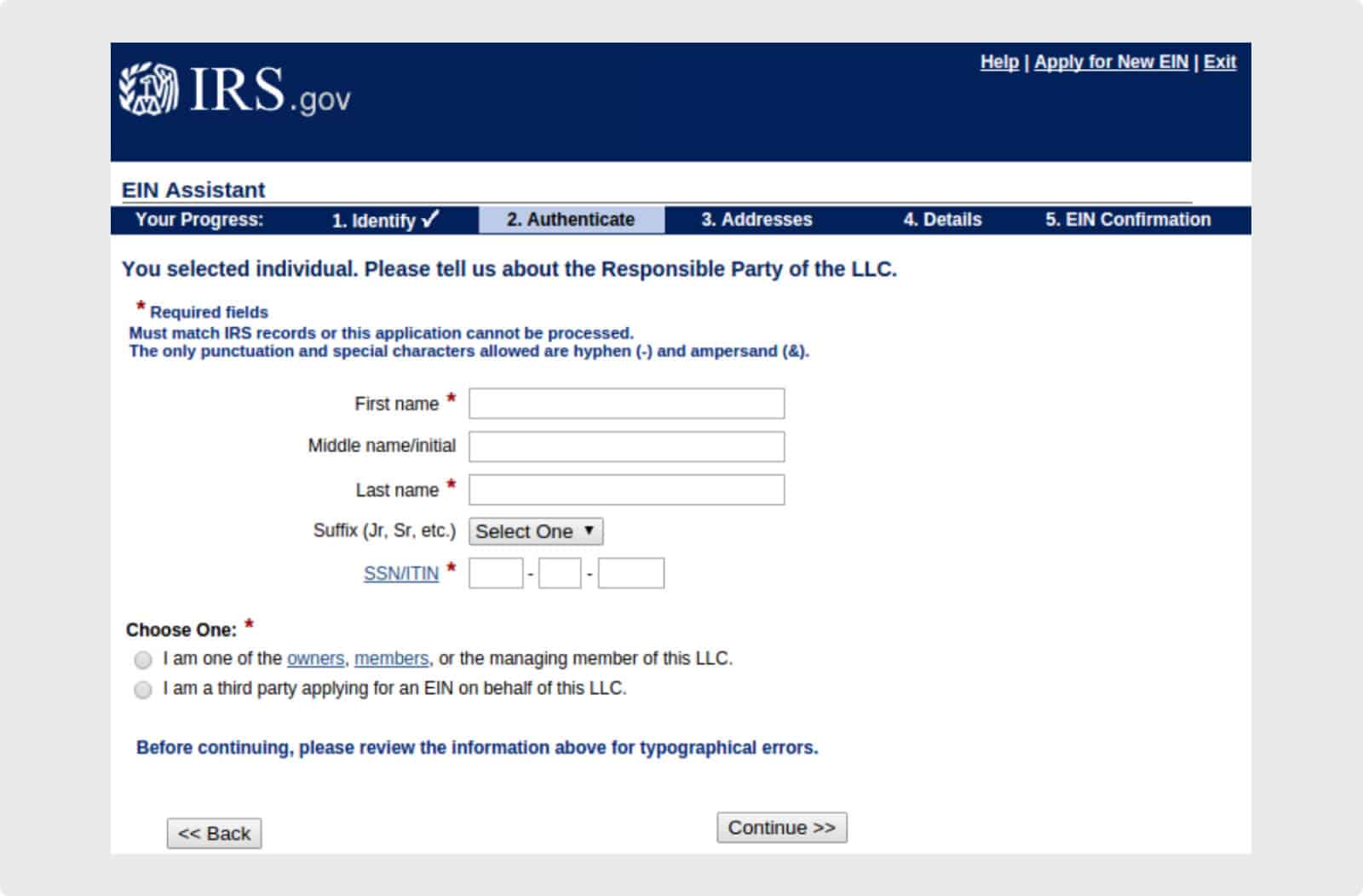 On line EIN application for LLCs
