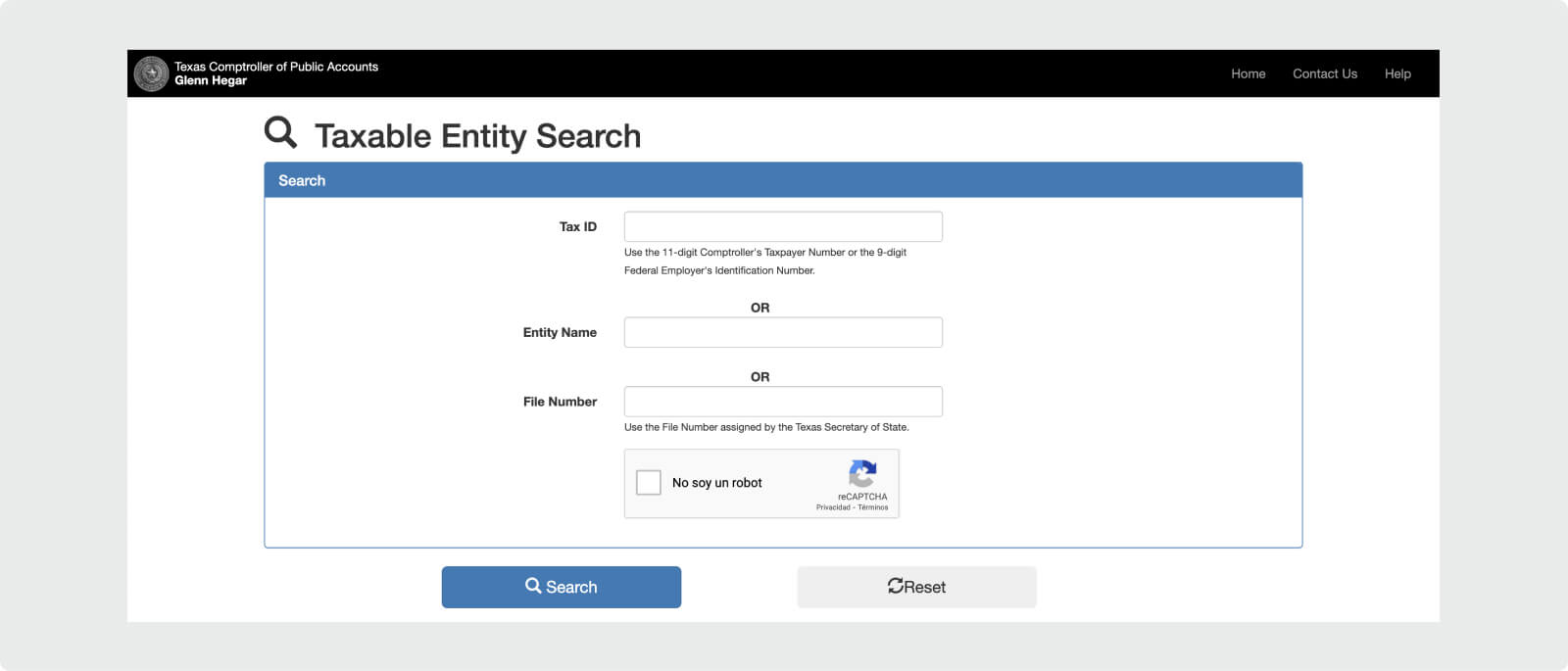 Texas Comptroller of Public Accounts Name Search.