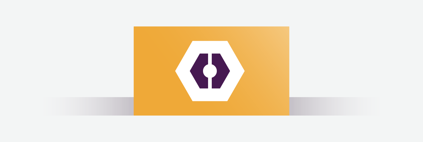 Orange business card with white and purple hexagon in the middle