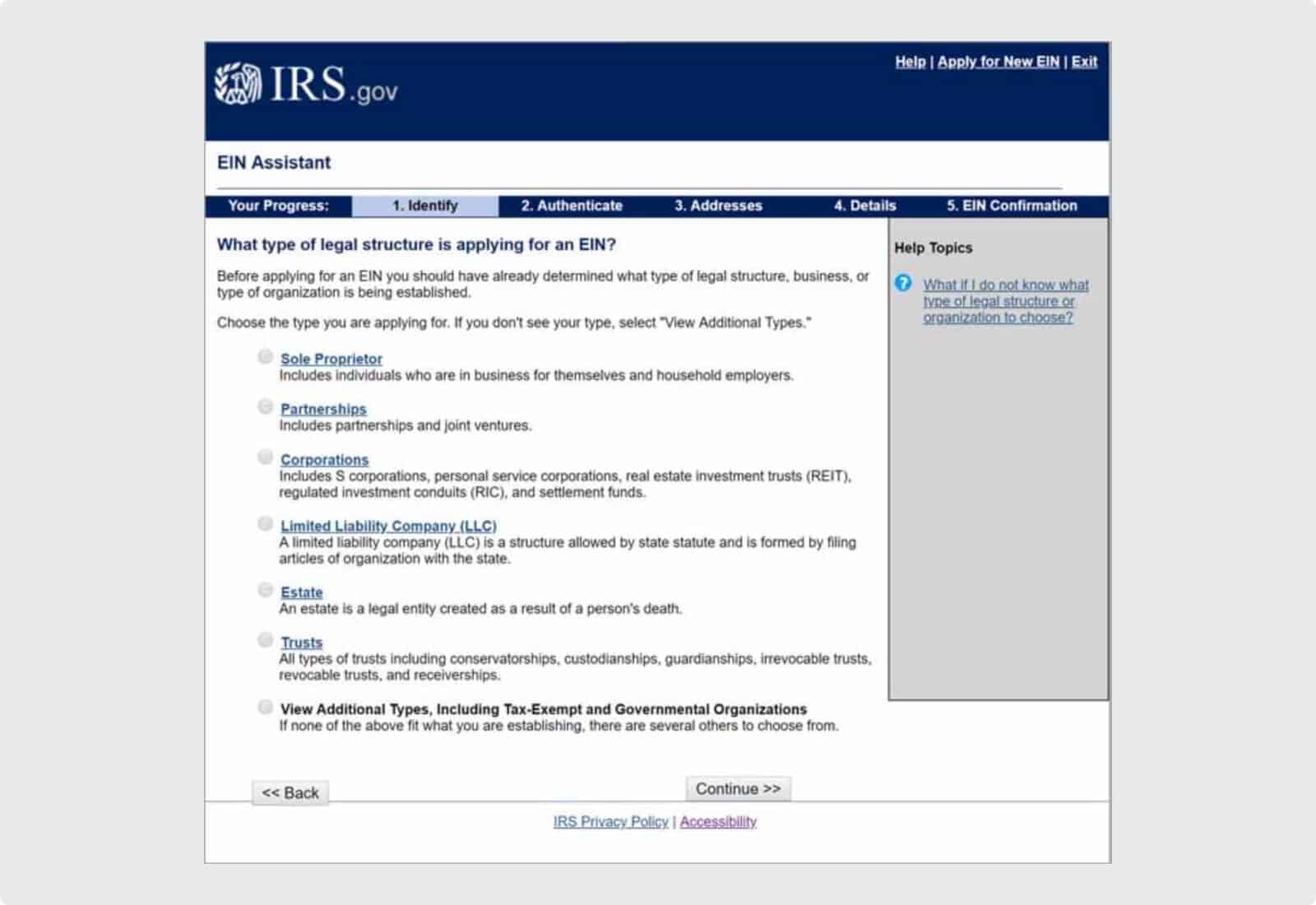 EIN application for new LLC.