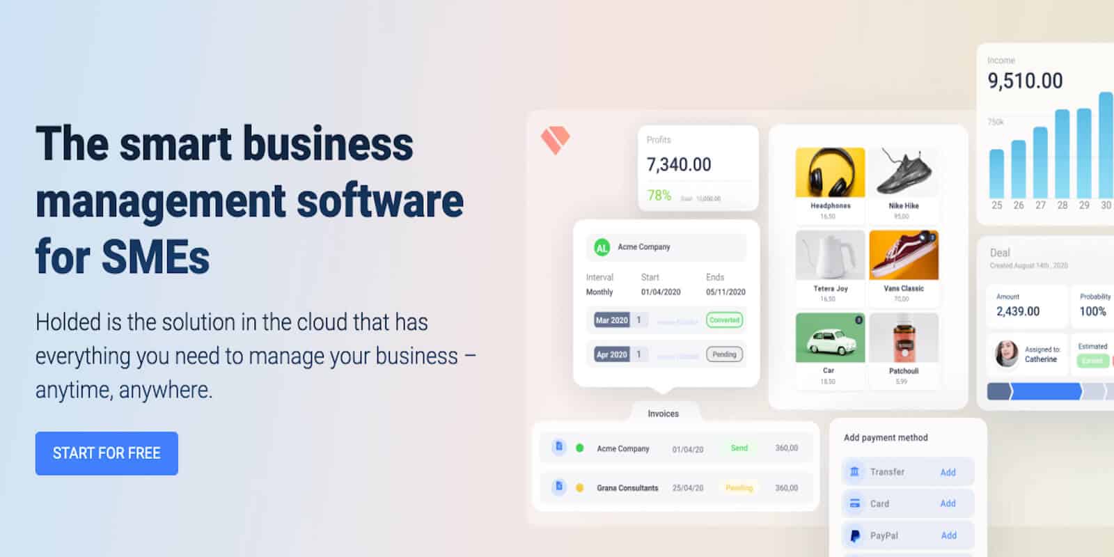 Holded offers a comprehensive kit of business management software for an affordable monthly fee
