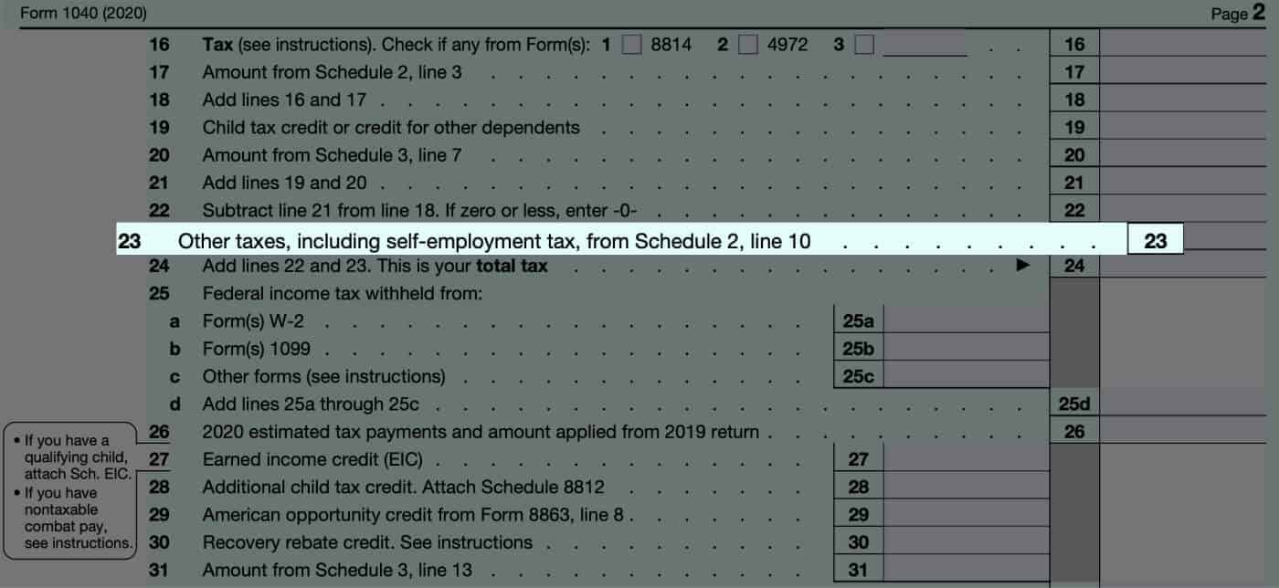 Line 23 on Form 1040, SE Tax