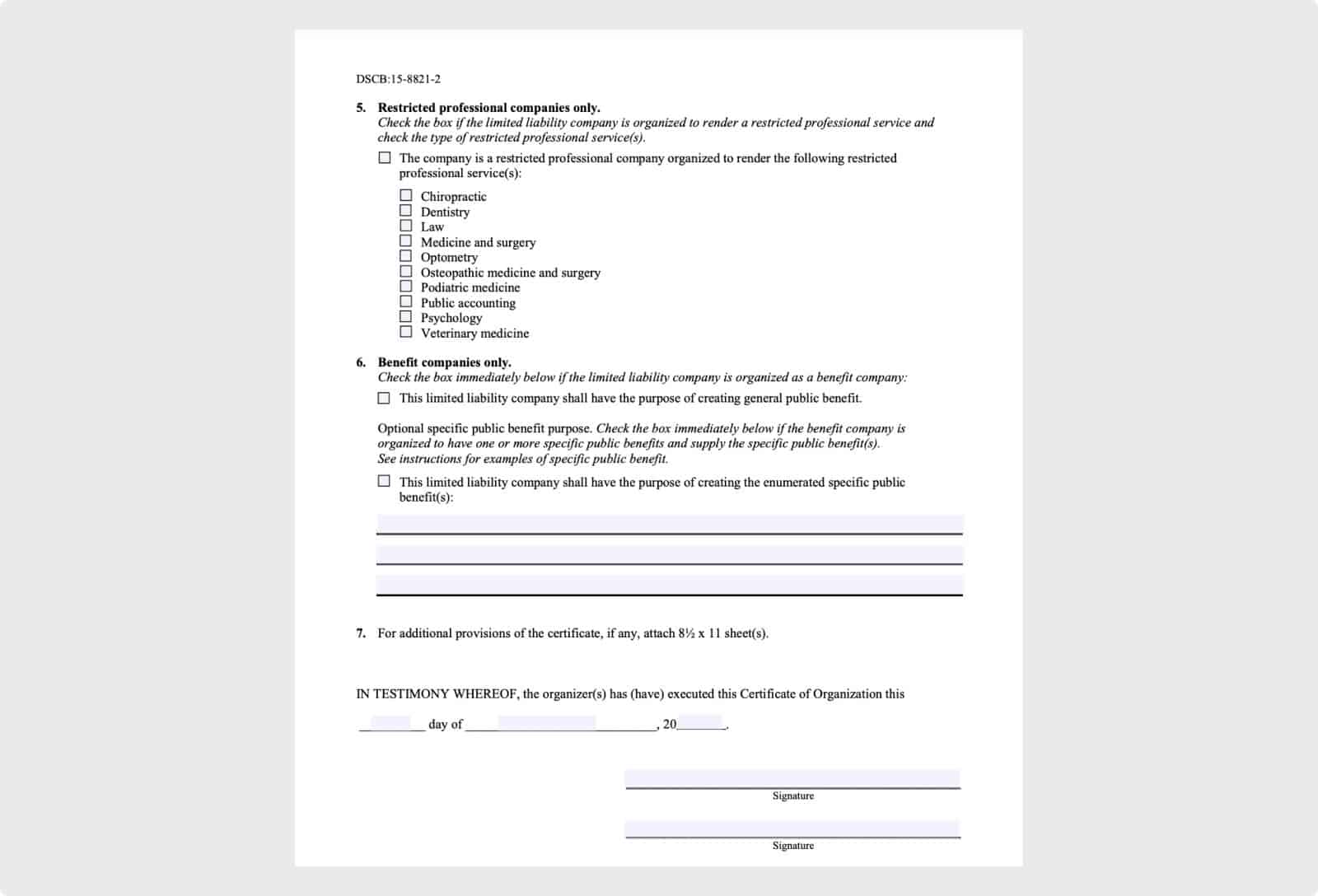 Sample PA LLC Certificate of Organization Form 2