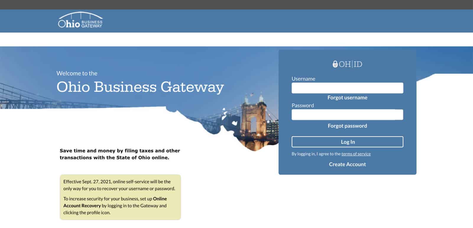 Ohio Business Gateway landing page