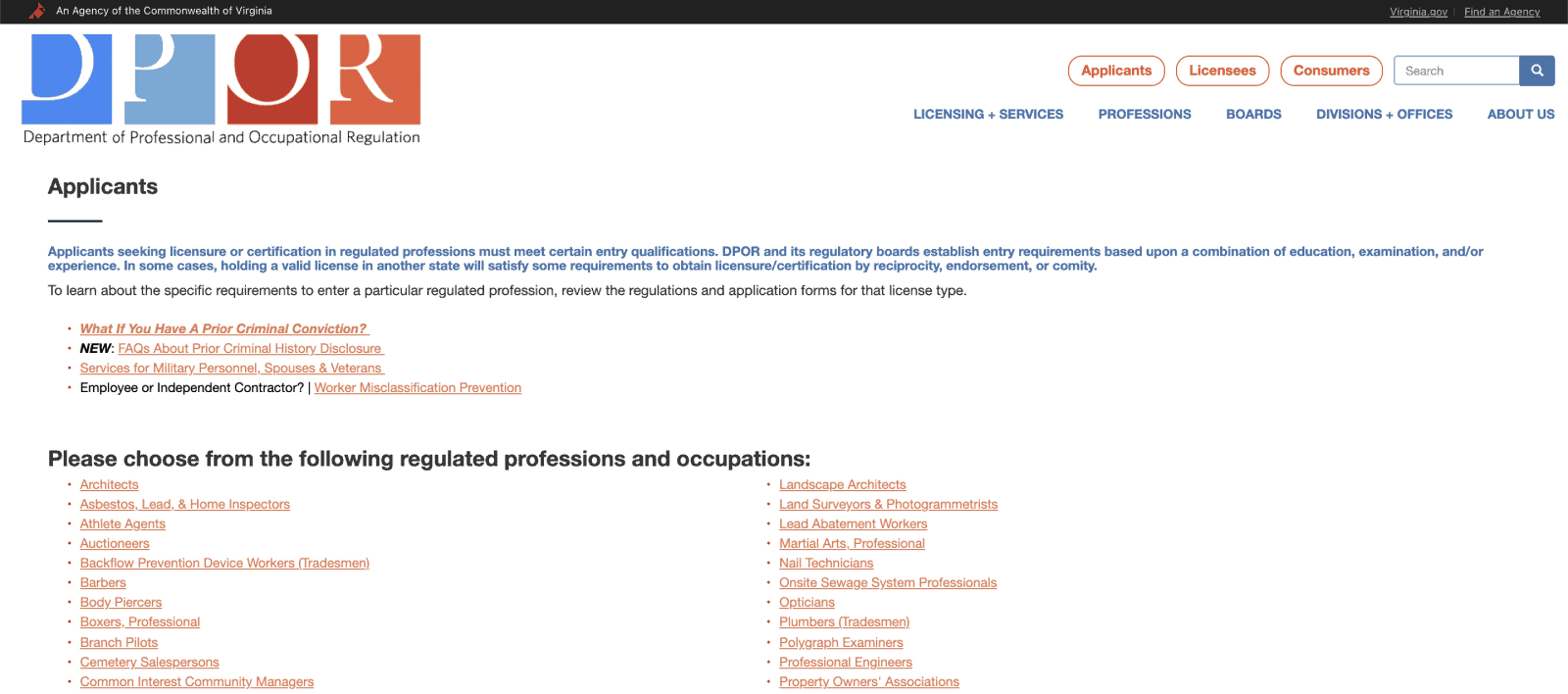 Virginia Department of Professional and Occupational Regulation