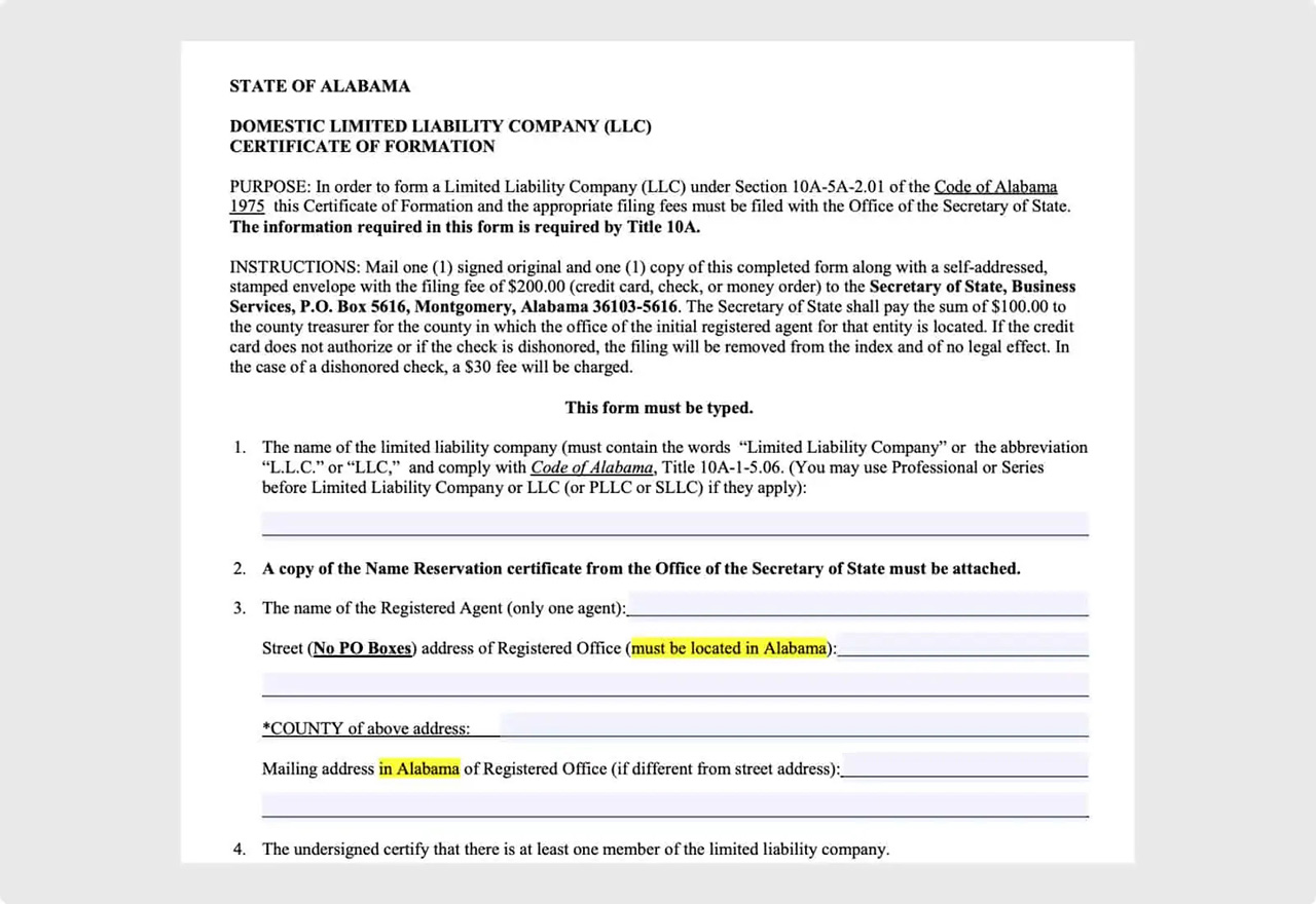 Alabama Certificate of Formation