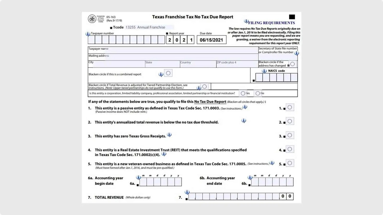 Annual Franchise No Tax Due Report