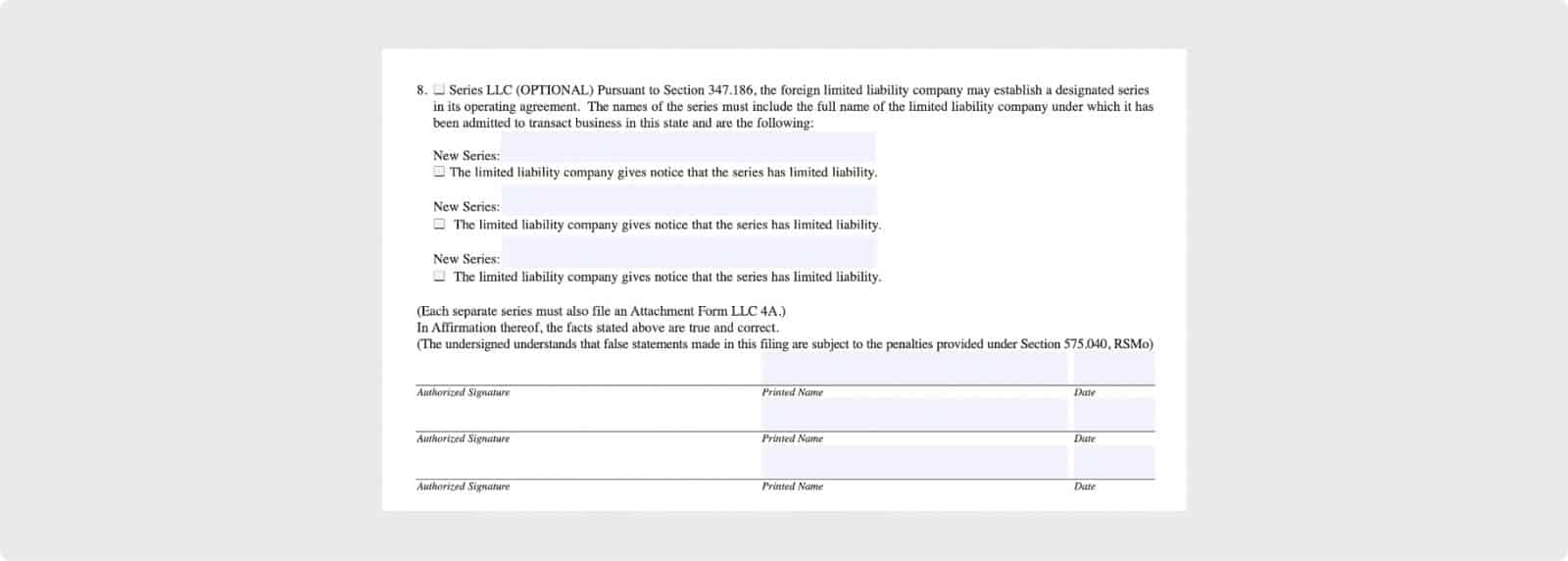 Application for Registration of a Foreign Limited Liability Company (page 2)