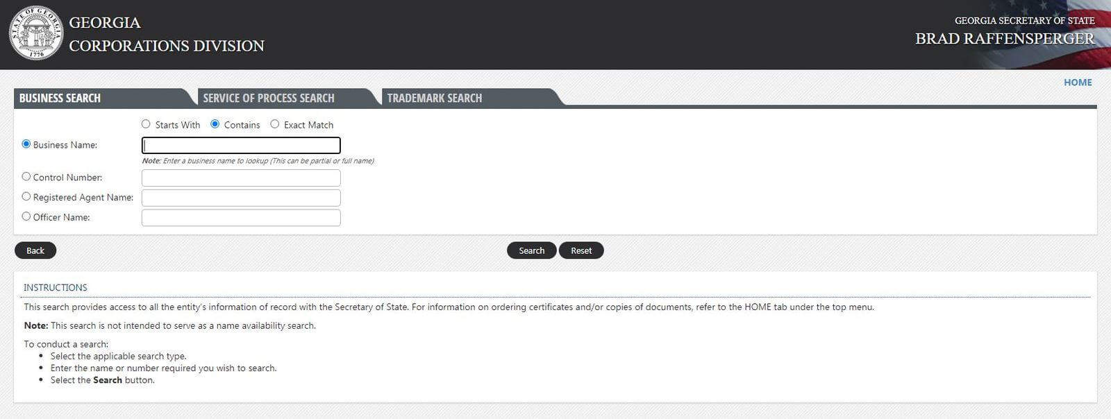 Georgia secretary of state name search tool