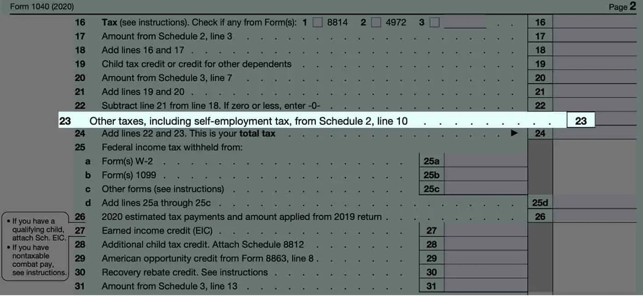 Line 23 on Form 1040 SE Tax