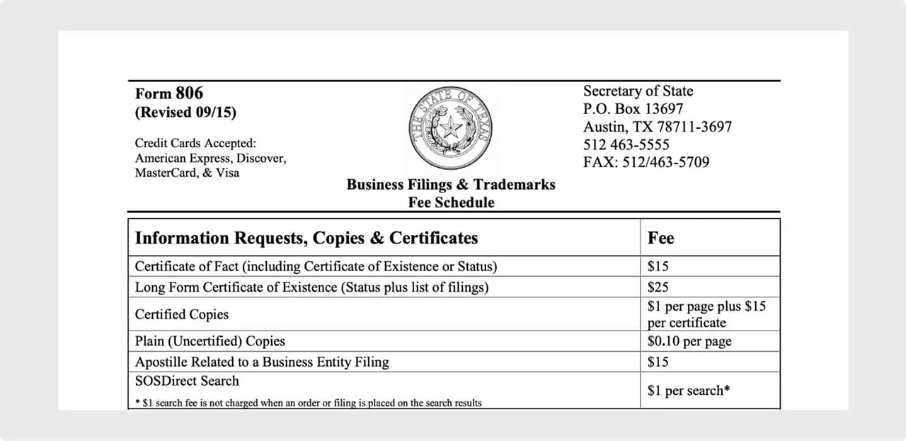 Texas Certified Document