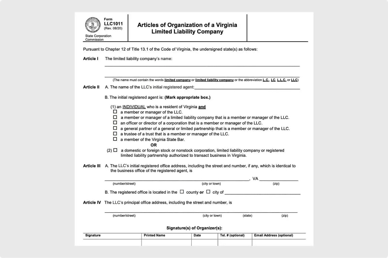 Virginia Articles of Organization 