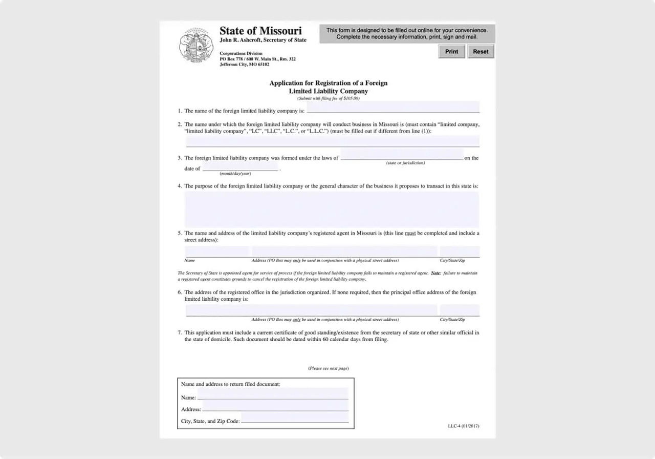 Missouri Certificate of Organization