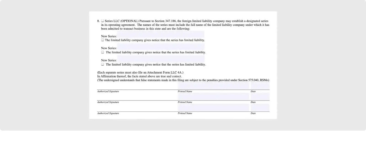 Application for Registration of a Foreign Limited Liability Company page 2