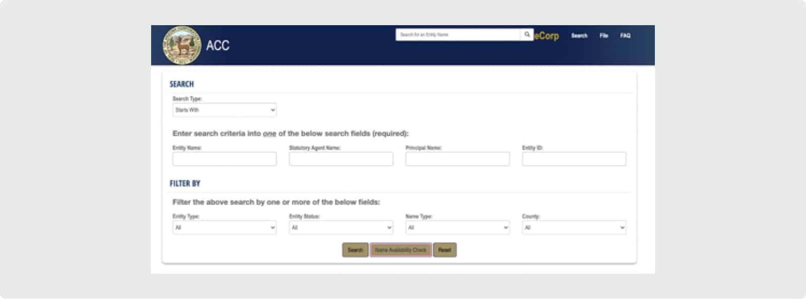 Arizona’s business name search availability check website.