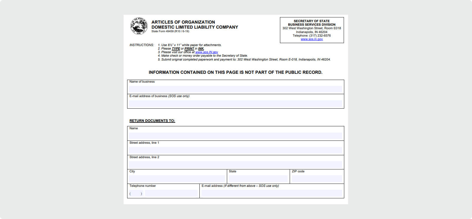 Articles of organization domestic limited liability company information