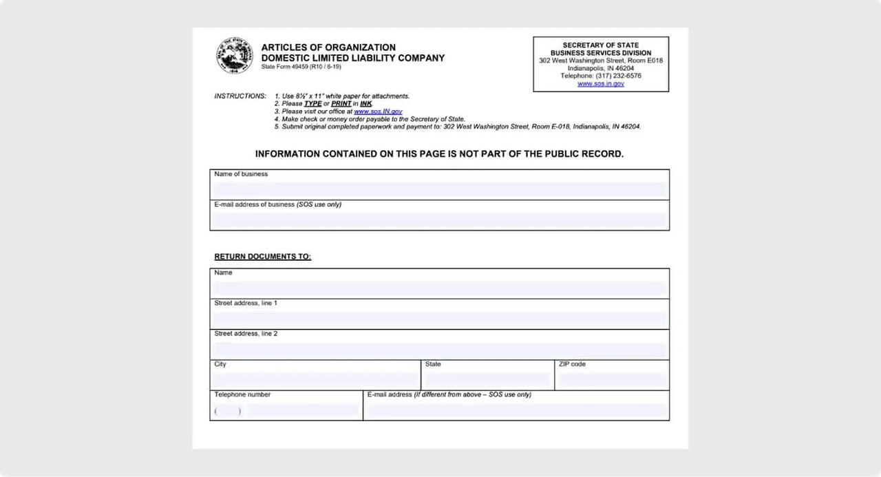 Filing your Articles of Organization officially creates your Indiana LLC