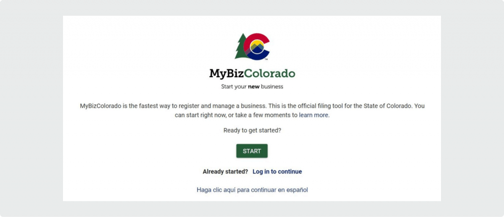 My Biz Colorado Registration Home Page