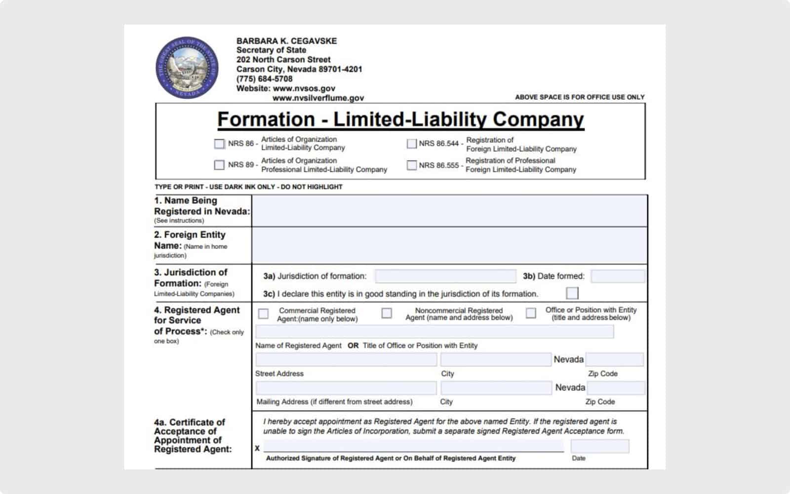 Nevada Certificate of Organization