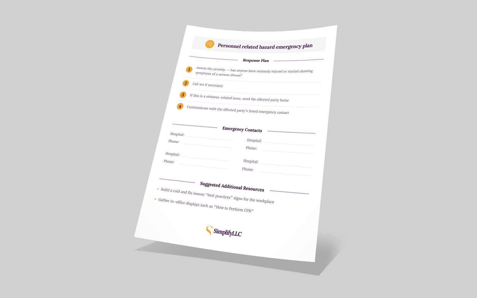 Mockup up personnel related emergency plan printable