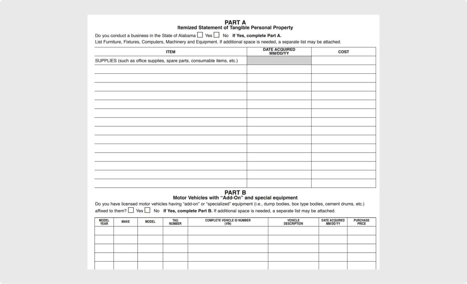 Alabama Personal Property Tax Form