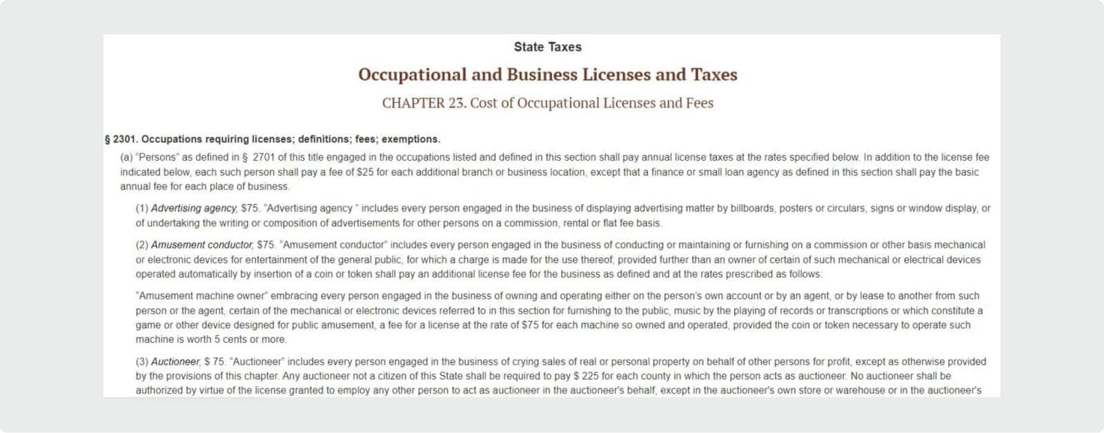 Delaware Occupational Fees List