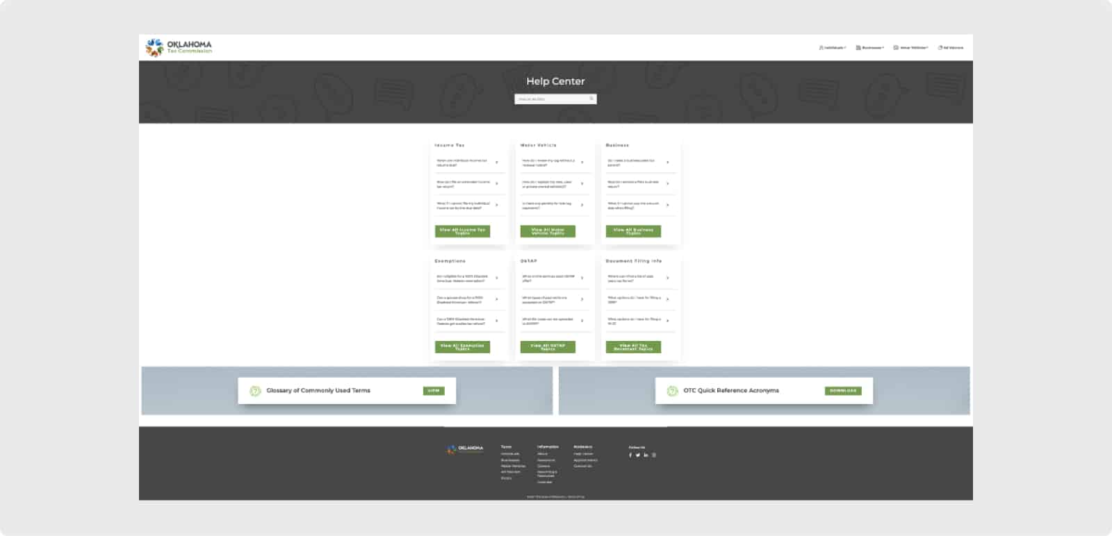 Oklahoma Tax Commission help center webpage.