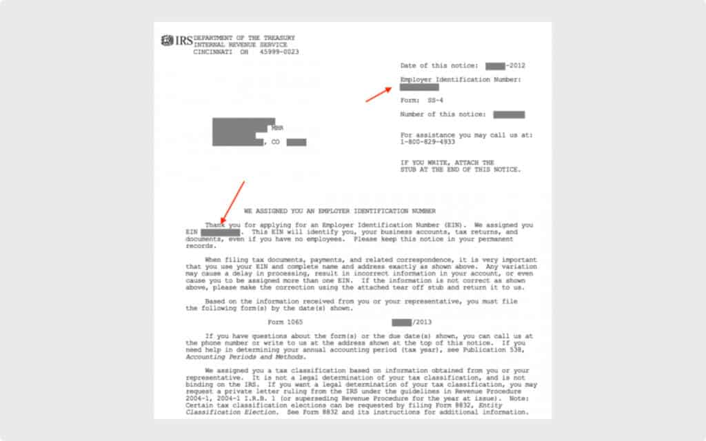 IRS SS-4 sample letter