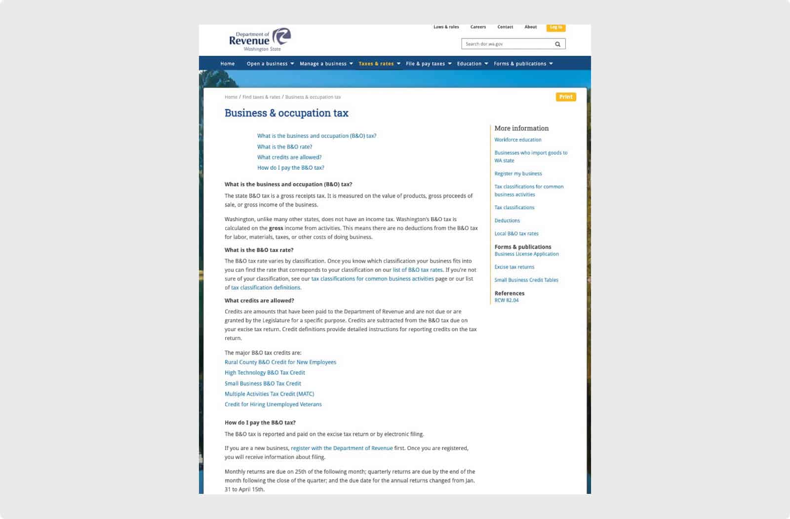 Washington B&O tax overview.