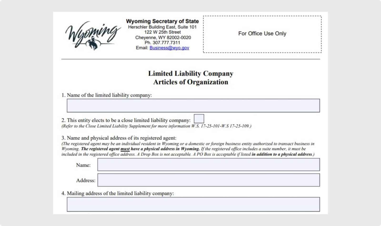 Wyoming LLC Articles of Organization Application