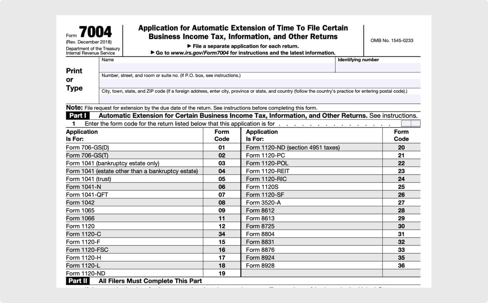 Businesses can request a filing extension using IRS Form 7004