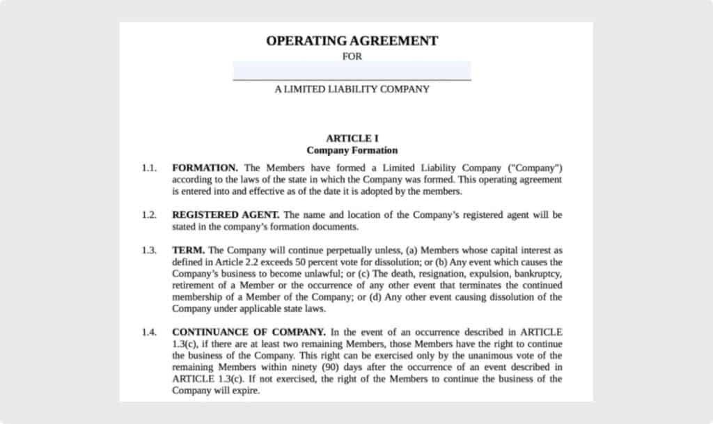 LLC OPERATING AGREEMENT EXAMPLE