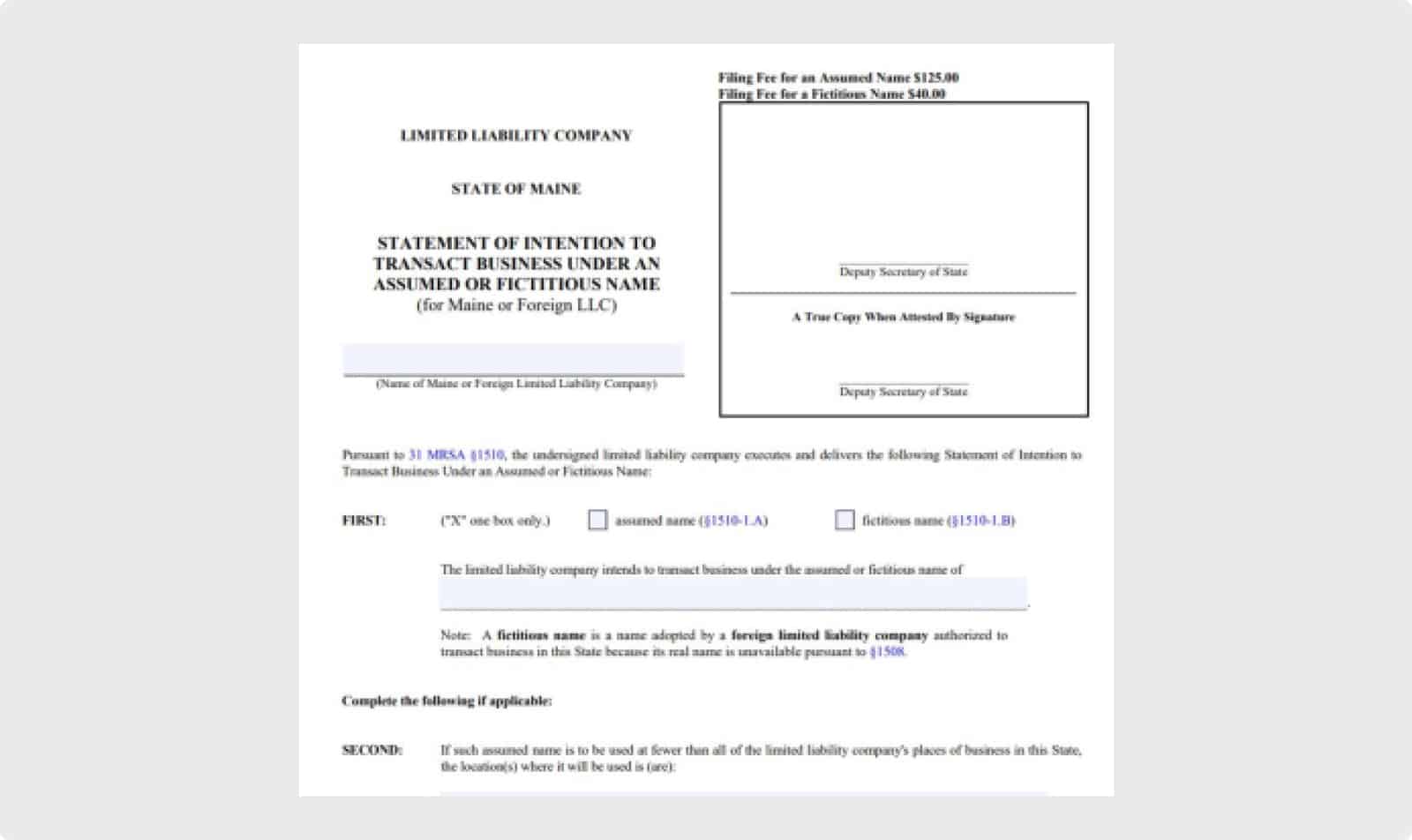 Maine ASSUMED OR FICTITIOUS NAME REGISTRATION FORM