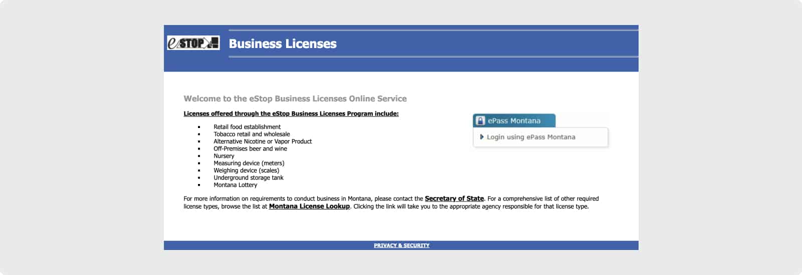 Montana Secretary of State Business License portal
