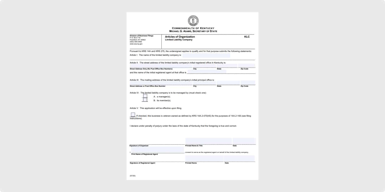 Kentucky LLC formation