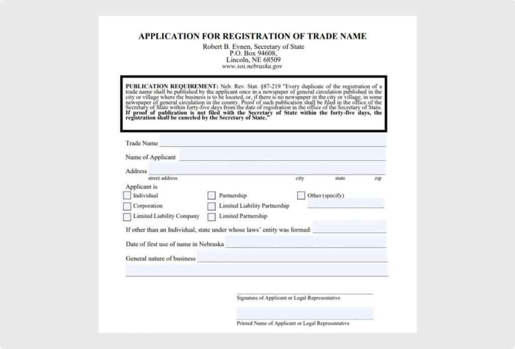 Nebraska Application of Trade Name Usage