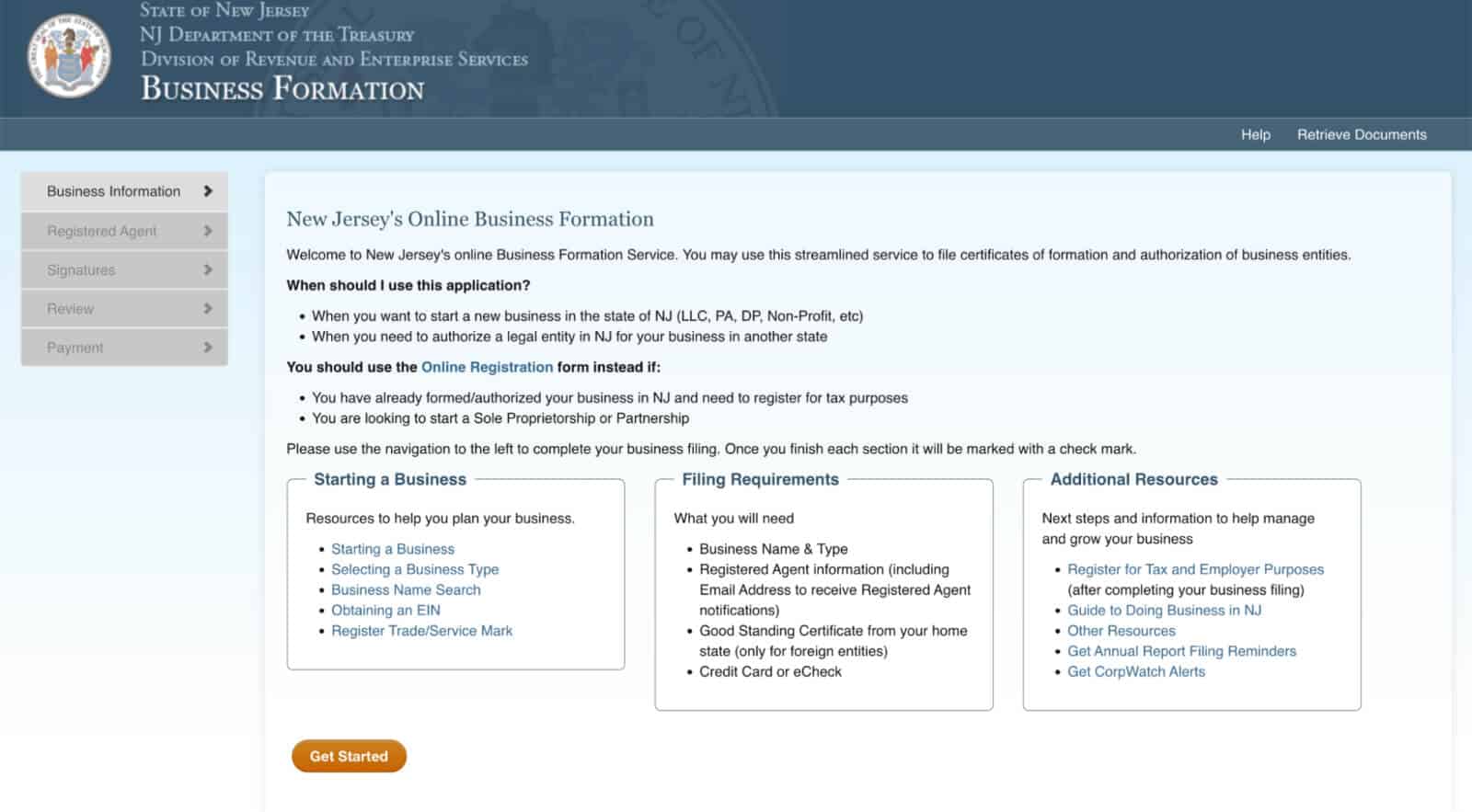 New Jersey's online business formation