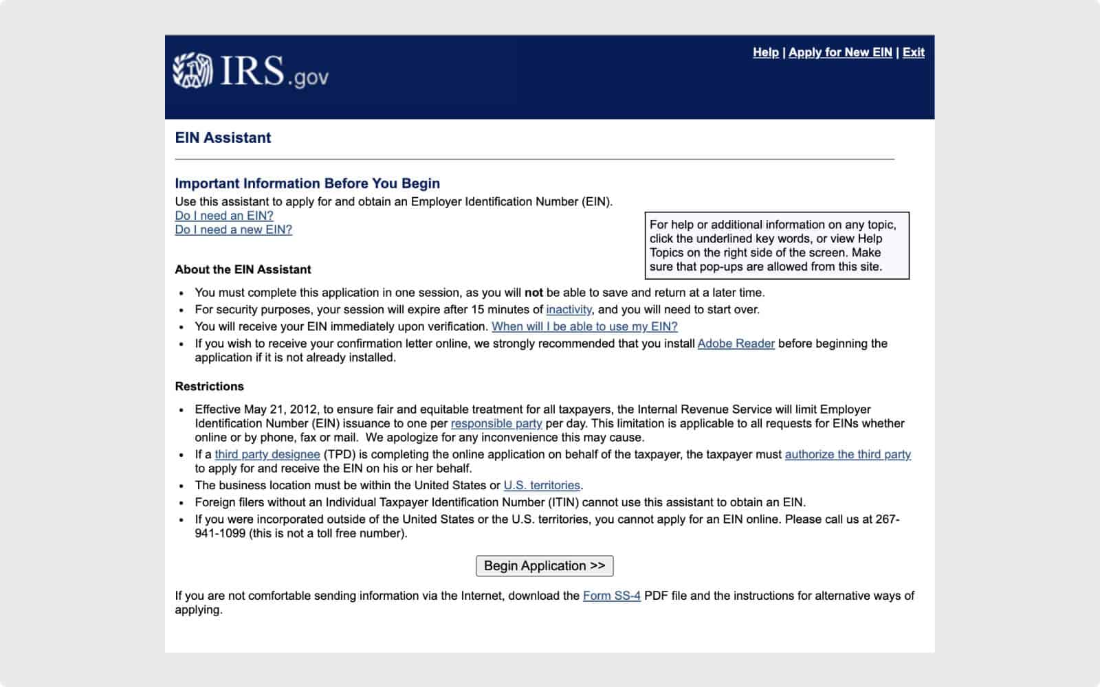 Using the online tool on the IRS website to apply for a tax ID for an LLC