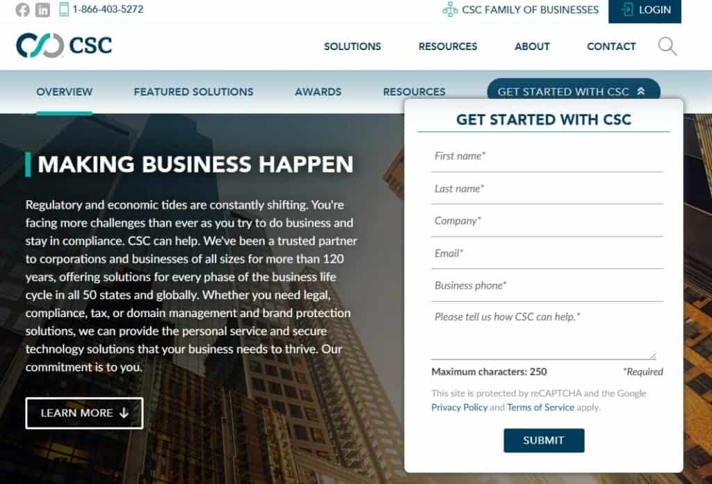 Registered Agents for LLC in South Carolina: CSC Global.