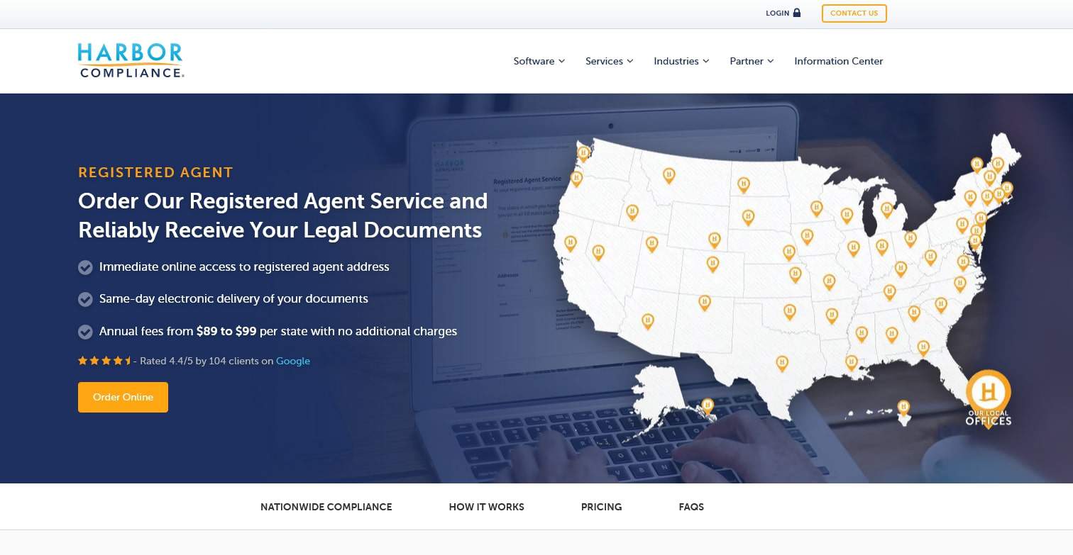 Harbor Compliance registered agent service homepage