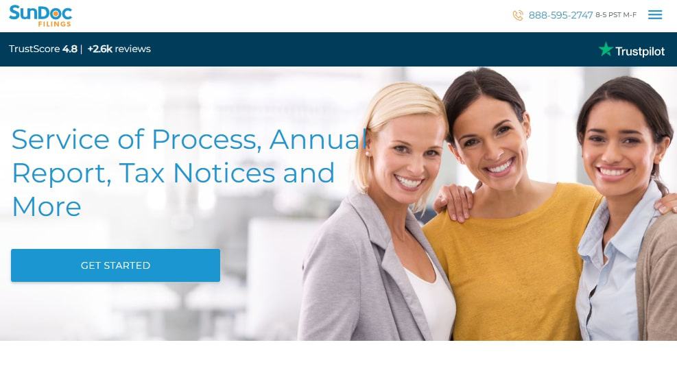 SunDoc Filings registered agent service homepage