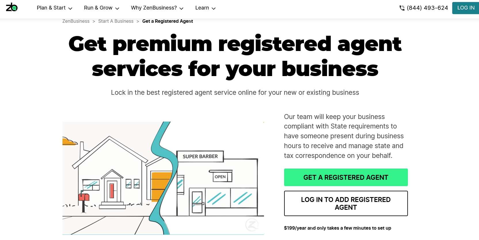 ZenBusiness registered agent service homepage