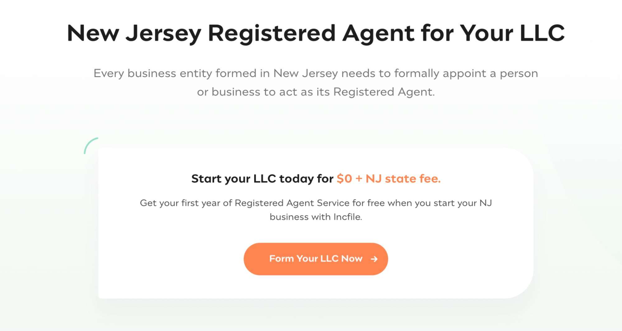 Incfile’s registered agent services in New Jersey page. 
