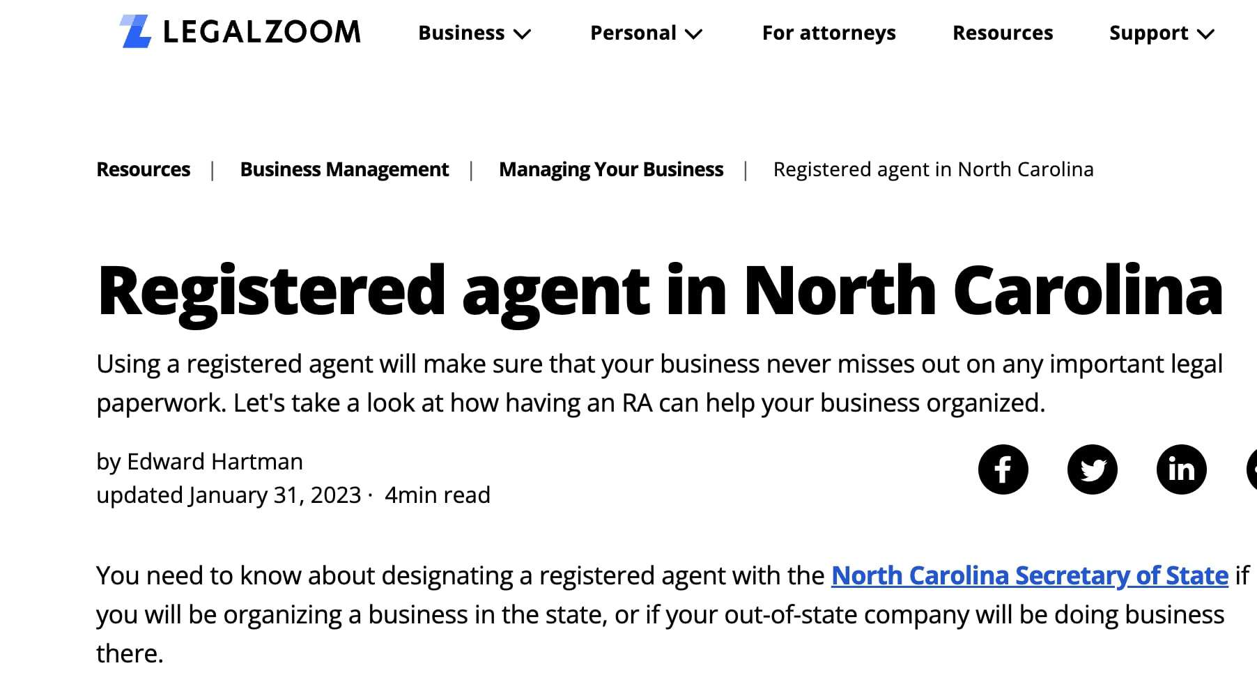 LegalZoom registered agent services.