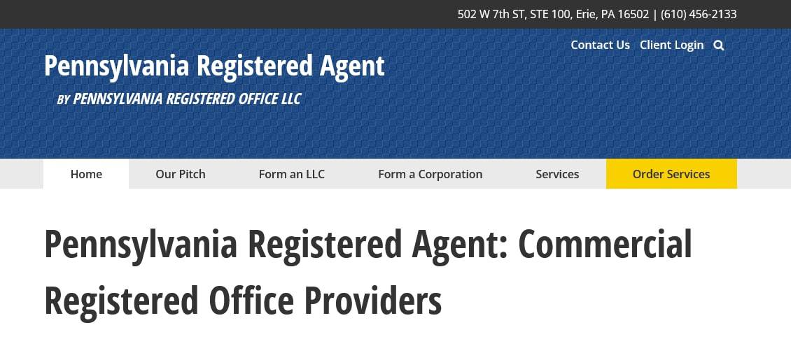 The Pennsylvania Registered Agent website homepage.