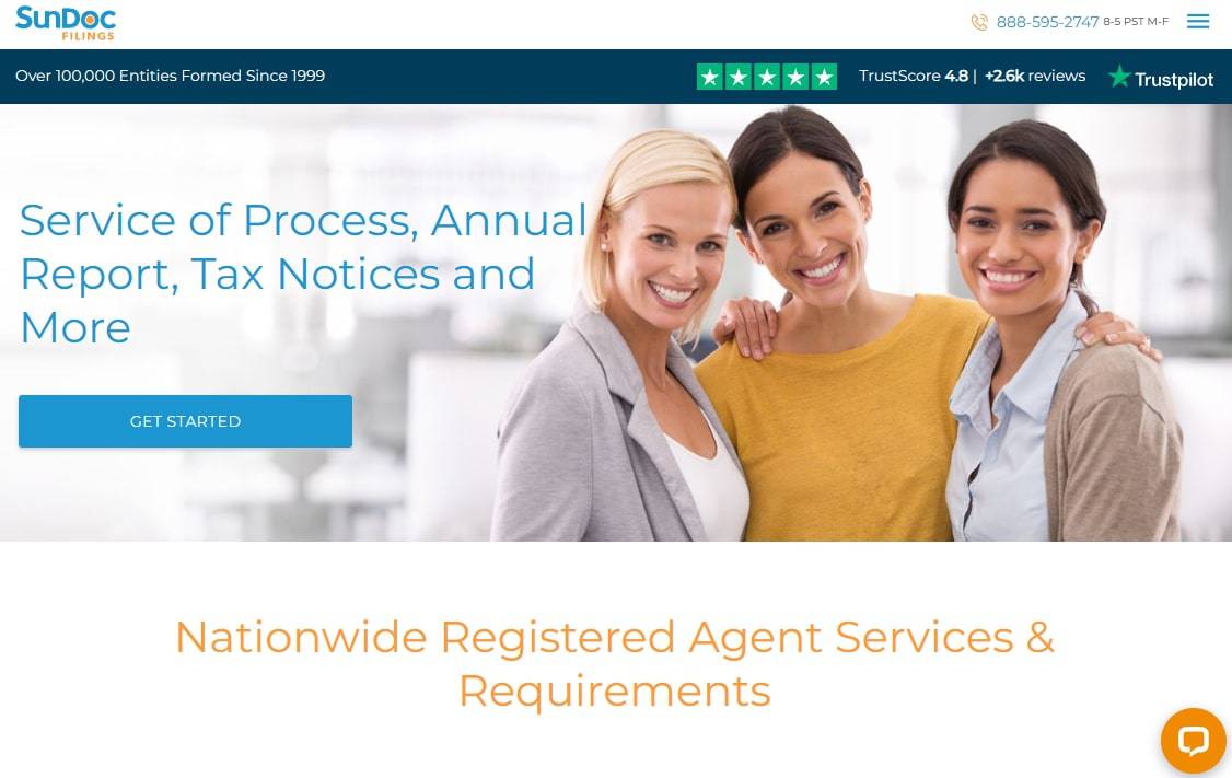 SunDoc Filings registered agent service page.