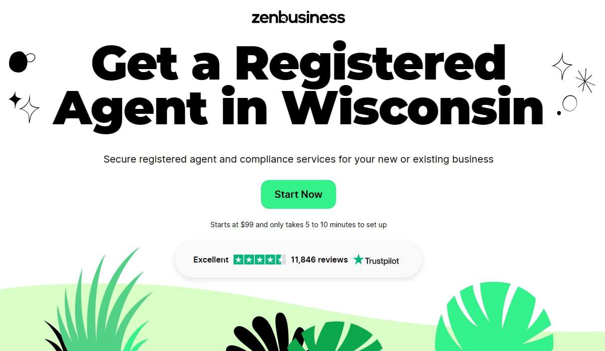 ZenBusiness registered agent for Wisconsin page.