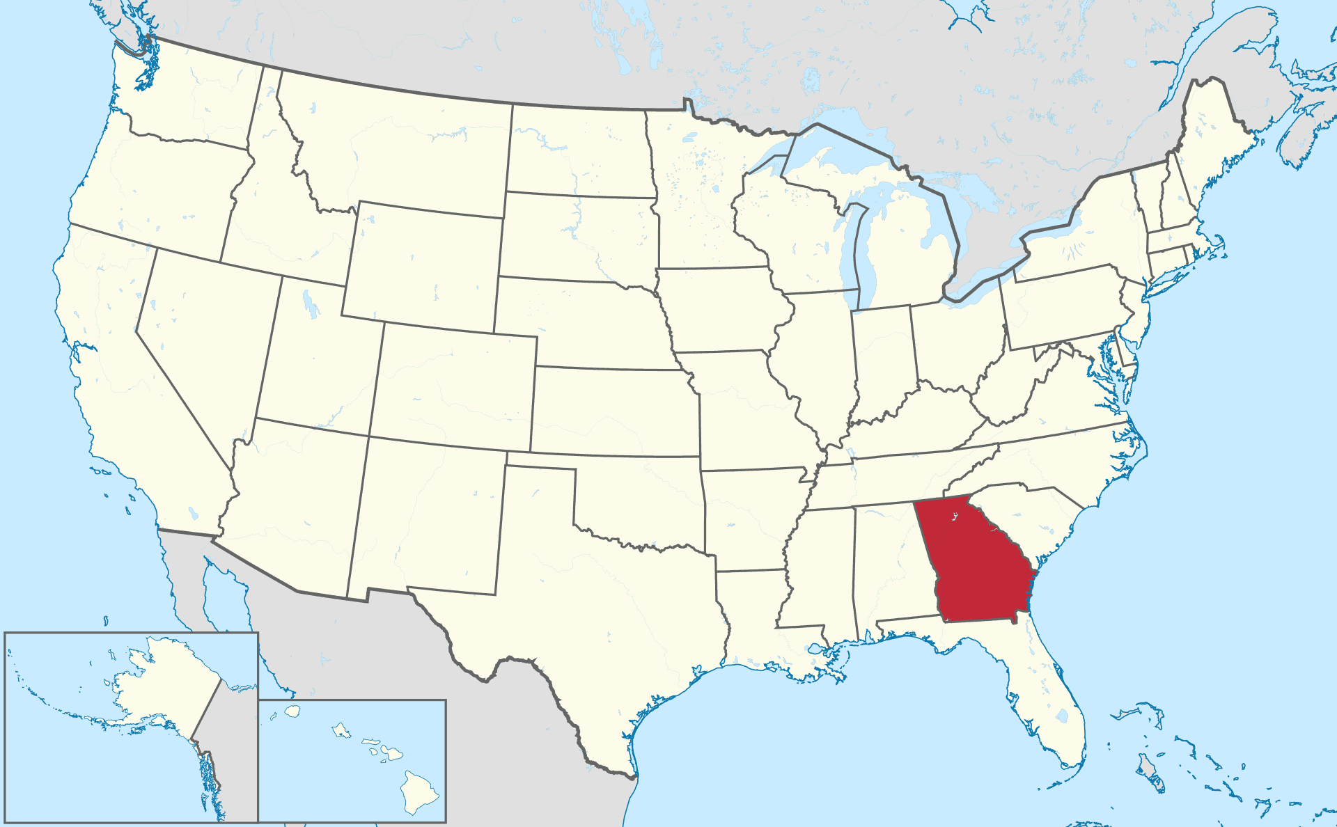 Map of USA with Georgia highlighted in red.