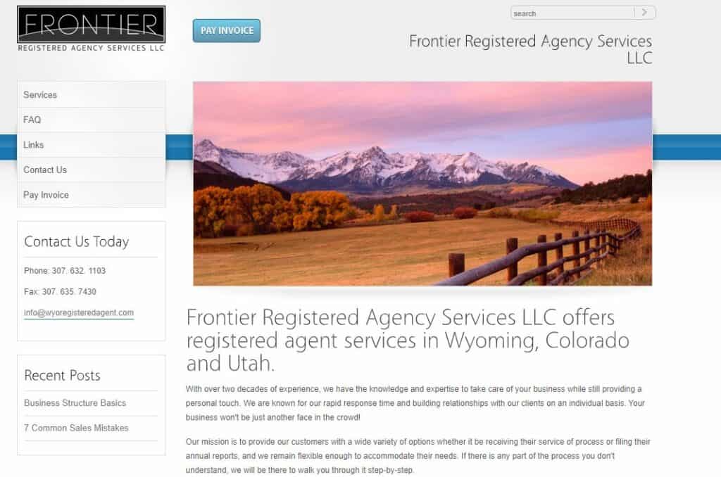 Frontier Registered Agency Services webpage